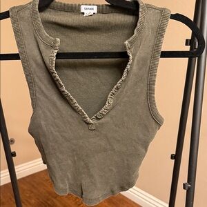 Garage Khaki Ribbed Crop Top